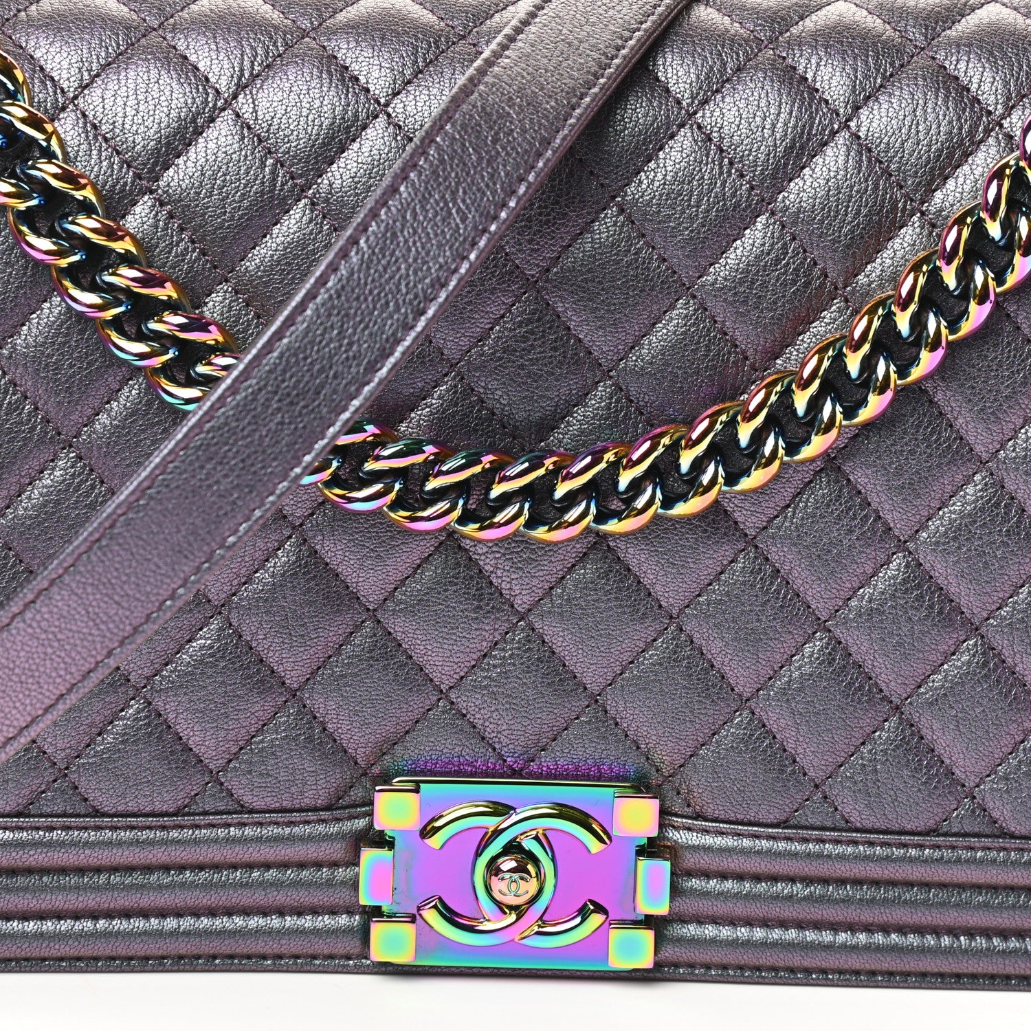 Chanel Iridescent Goatskin Quilted New Medium Boy Flap Purple 8 of 10