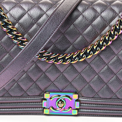 Chanel Iridescent Goatskin Quilted New Medium Boy Flap Purple 8 of 10