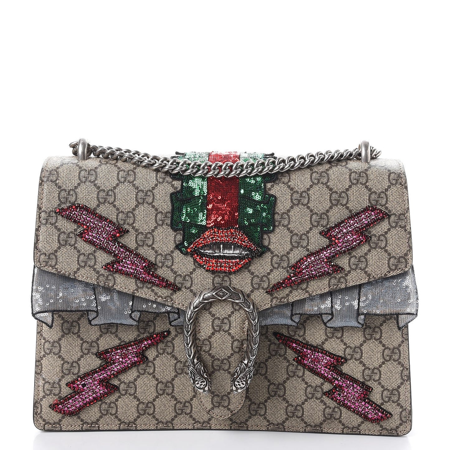 GG Supreme Monogram Lightning Embroidered Medium Dionysus Shoulder Bag Beige