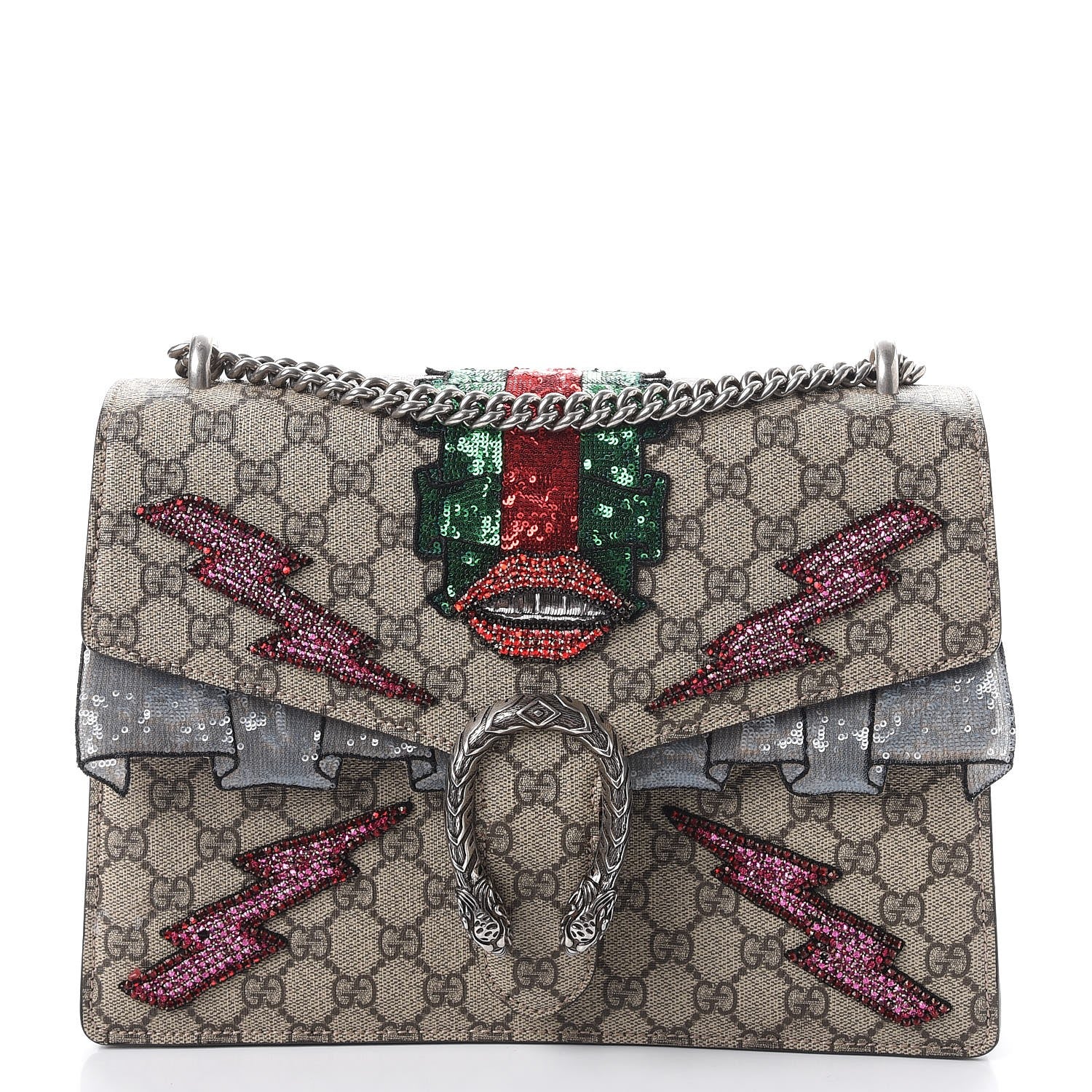 Gucci GG Supreme Monogram Lightning Embroidered Medium Dionysus Shoulder Bag Beige 1 of 9