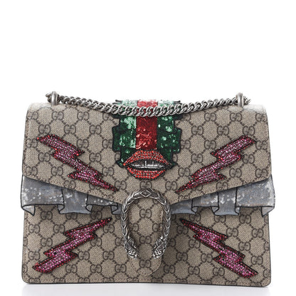 Gucci GG Supreme Monogram Lightning Embroidered Medium Dionysus Shoulder Bag Beige 1 of 9