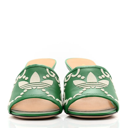 Gucci X ADIDAS Nappa Charlotte Suede Monogram Jumbo GG Trefoil 75mm Slide Sandals 38 New Shamarock Ivoire 2 of 10