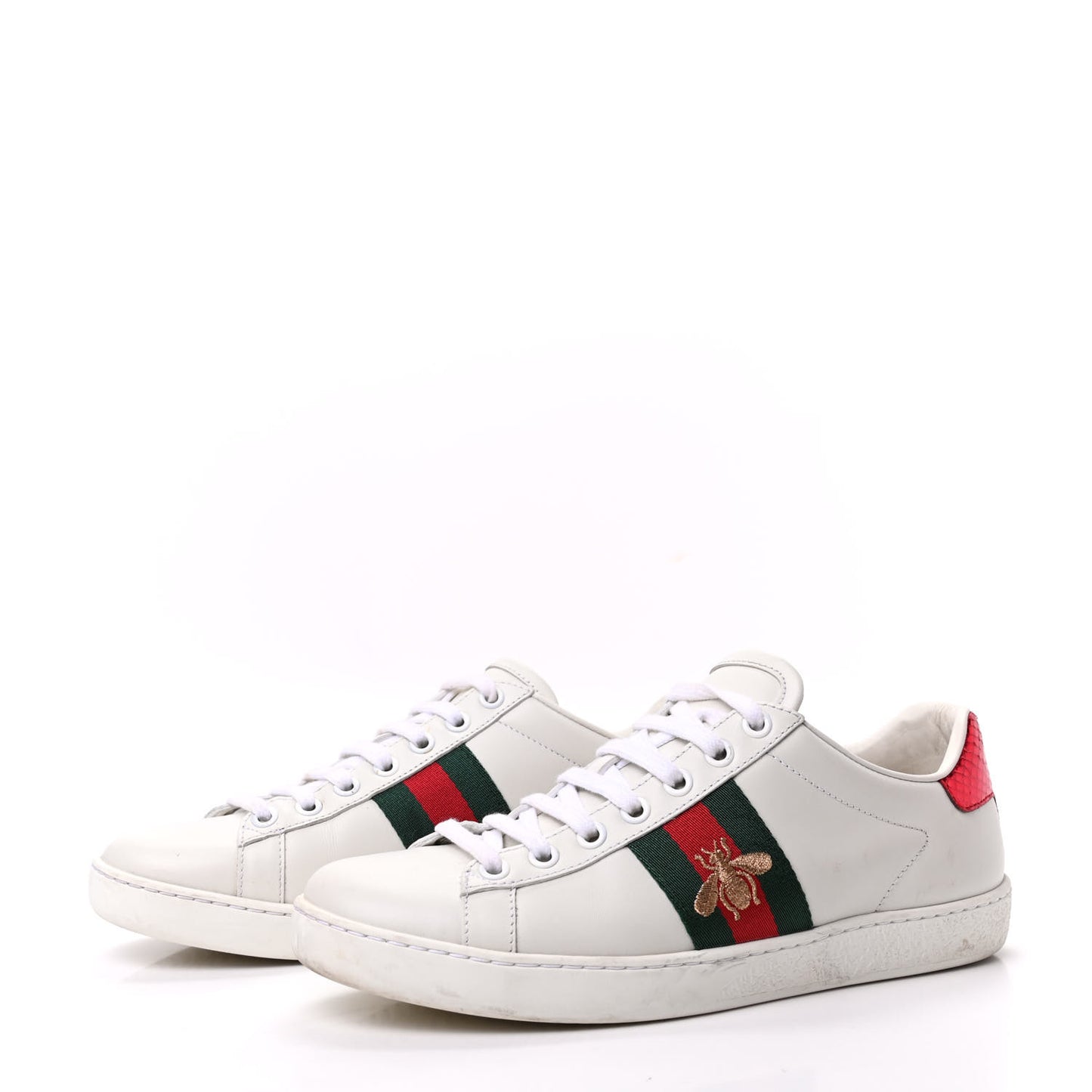Calfskin Ayers Bee Embroidered Womens Ace Sneakers 36 White Green