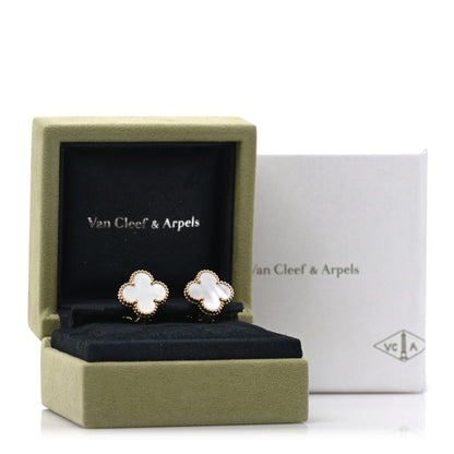 Van Cleef & Arpels 18K Yellow Gold Mother of Pearl Vintage Alhambra Earrings 5 of 5