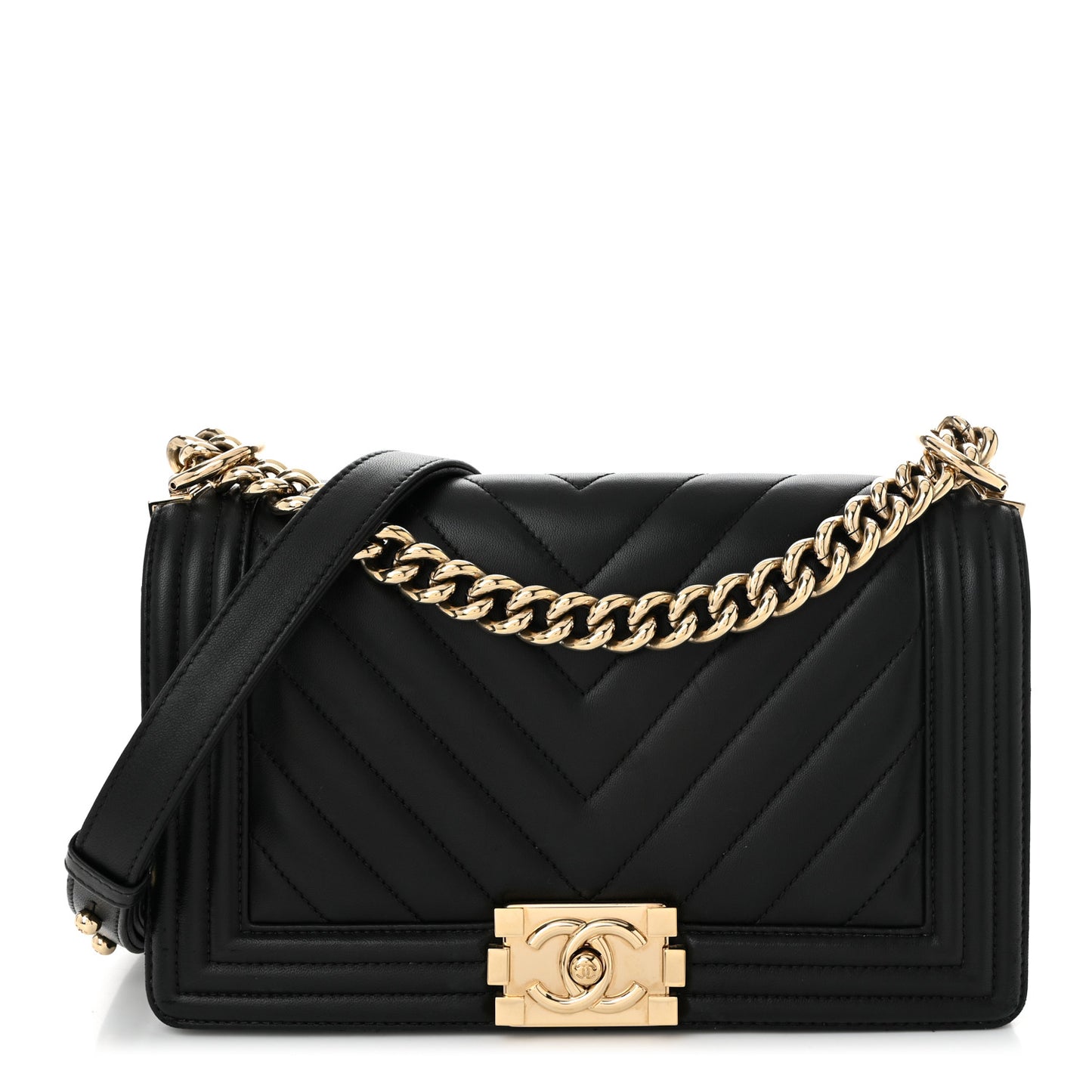 Lambskin Chevron Quilted Medium Boy Flap Black