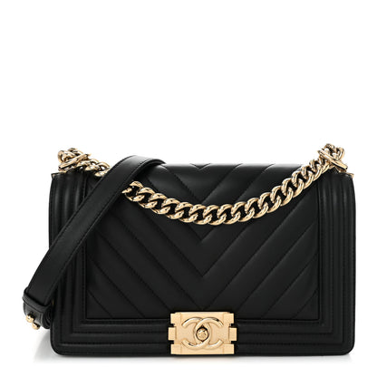 Chanel Lambskin Chevron Quilted Medium Boy Flap Black 1 of 11