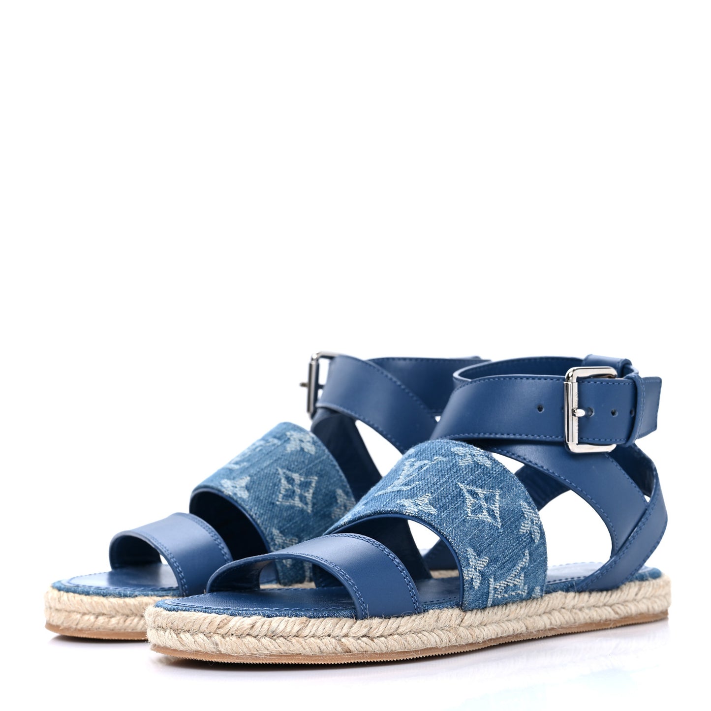 Monogram Denim Starboard Espadrille Flat Sandal 36 Blue