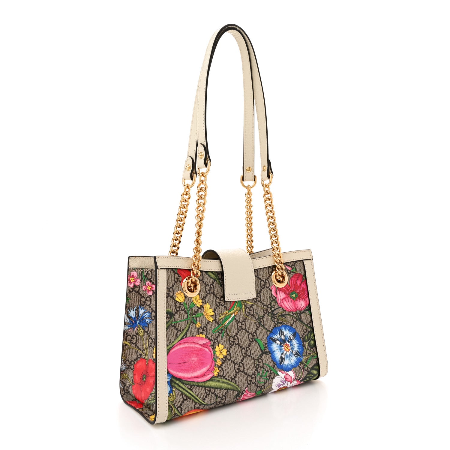 Gucci GG Supreme Monogram Flora Textured Calfskin Small Padlock Tote Beige Ebony Multicolor Mystic White 3 of 12