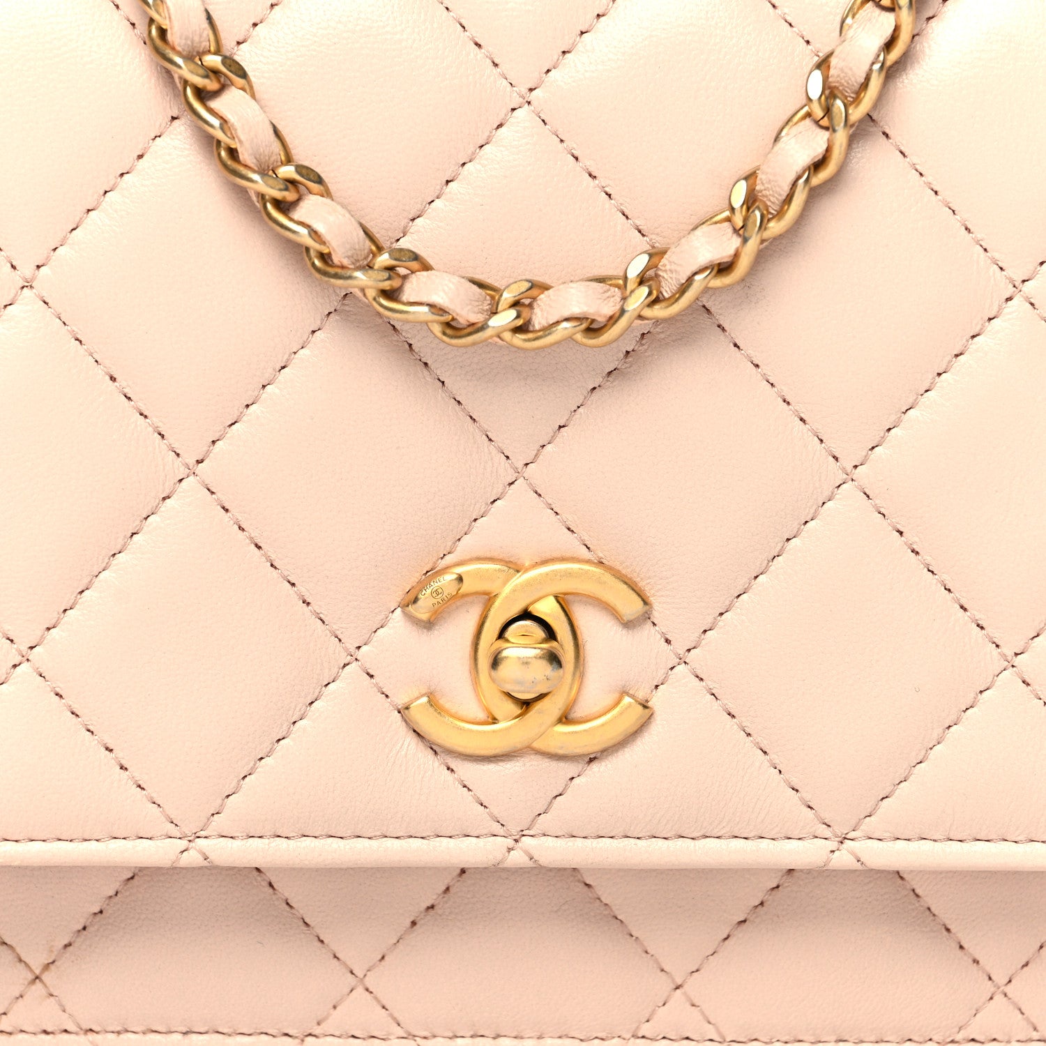 Chanel Lambskin Quilted CC Pearl Crush Wallet on Chain WOC Light Beige 9 of 11