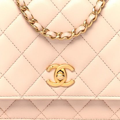Chanel Lambskin Quilted CC Pearl Crush Wallet on Chain WOC Light Beige 9 of 11