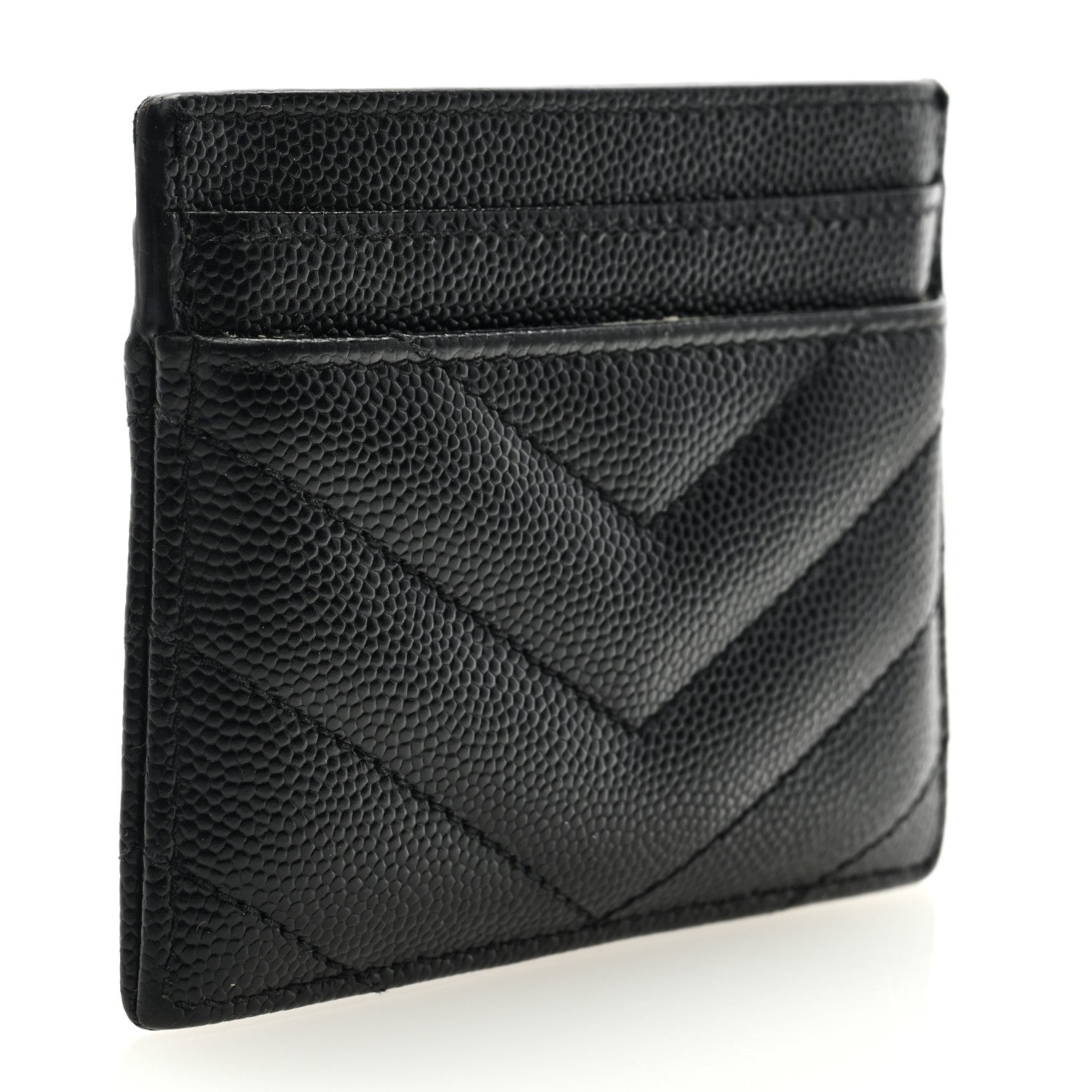 Saint Laurent Grain De Poudre Matelasse Chevron Monogram Credit Card Case Black 3 of 8