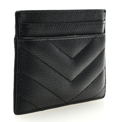 Saint Laurent Grain De Poudre Matelasse Chevron Monogram Credit Card Case Black 3 of 8