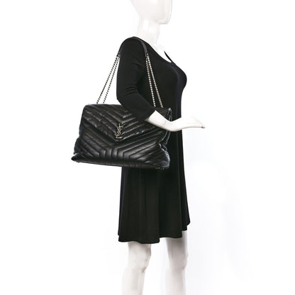 Saint Laurent Calfskin Y Quilted Monogram Large Loulou Chain Satchel Black 2 of 8