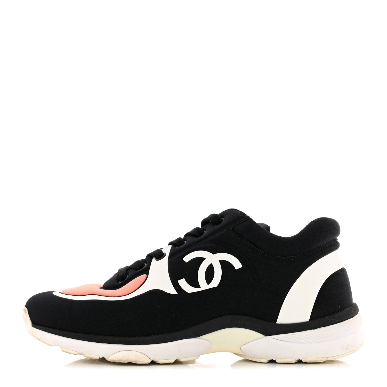 Chanel Lycra Fabric Womens CC Sneakers 38 Black White Pink 1 of 22