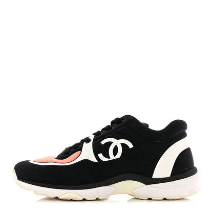 Chanel Lycra Fabric Womens CC Sneakers 38 Black White Pink 1 of 22