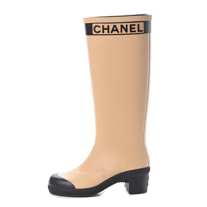 Chanel Rubber Logo Rain Boots 35 Beige 1 of 5