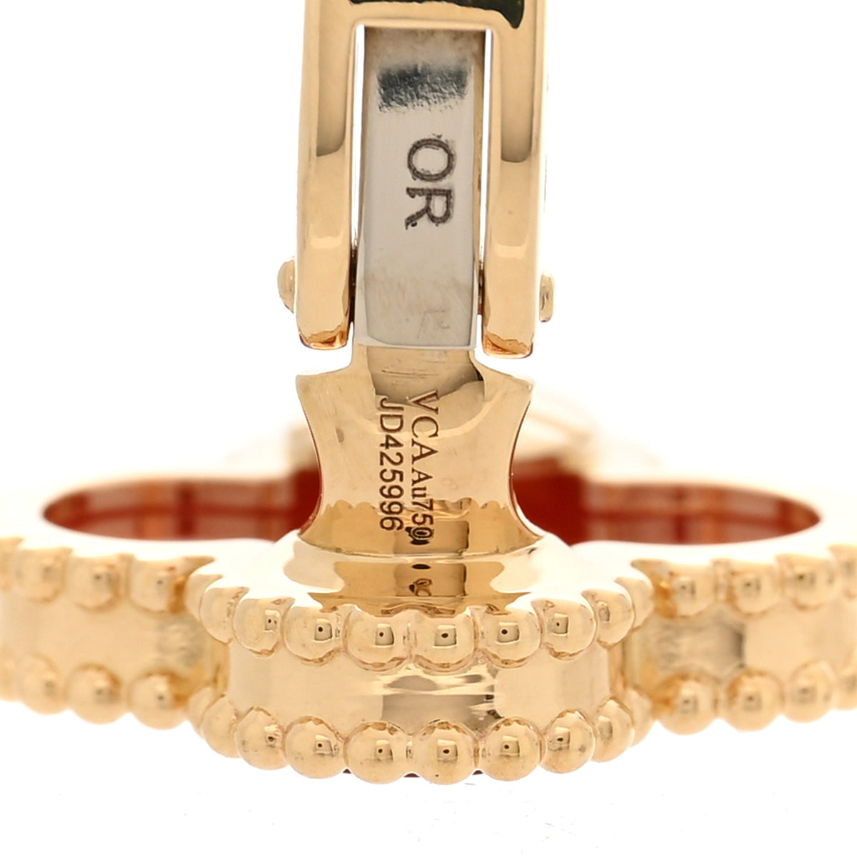Van Cleef & Arpels 18K Yellow Gold Carnelian Vintage Alhambra Earrings 4 of 5