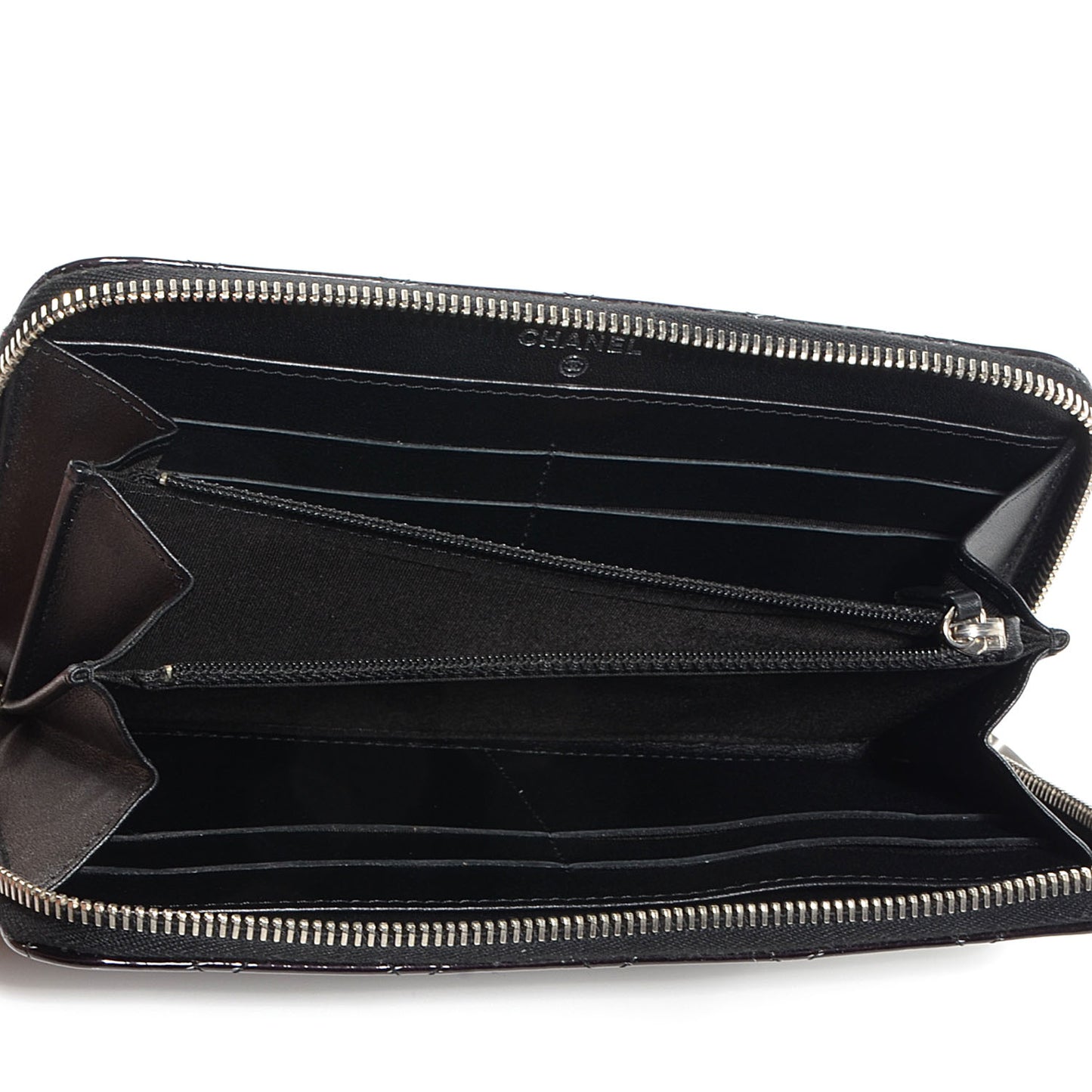 Patent Quilted Brilliant Zip Around Wallet Black