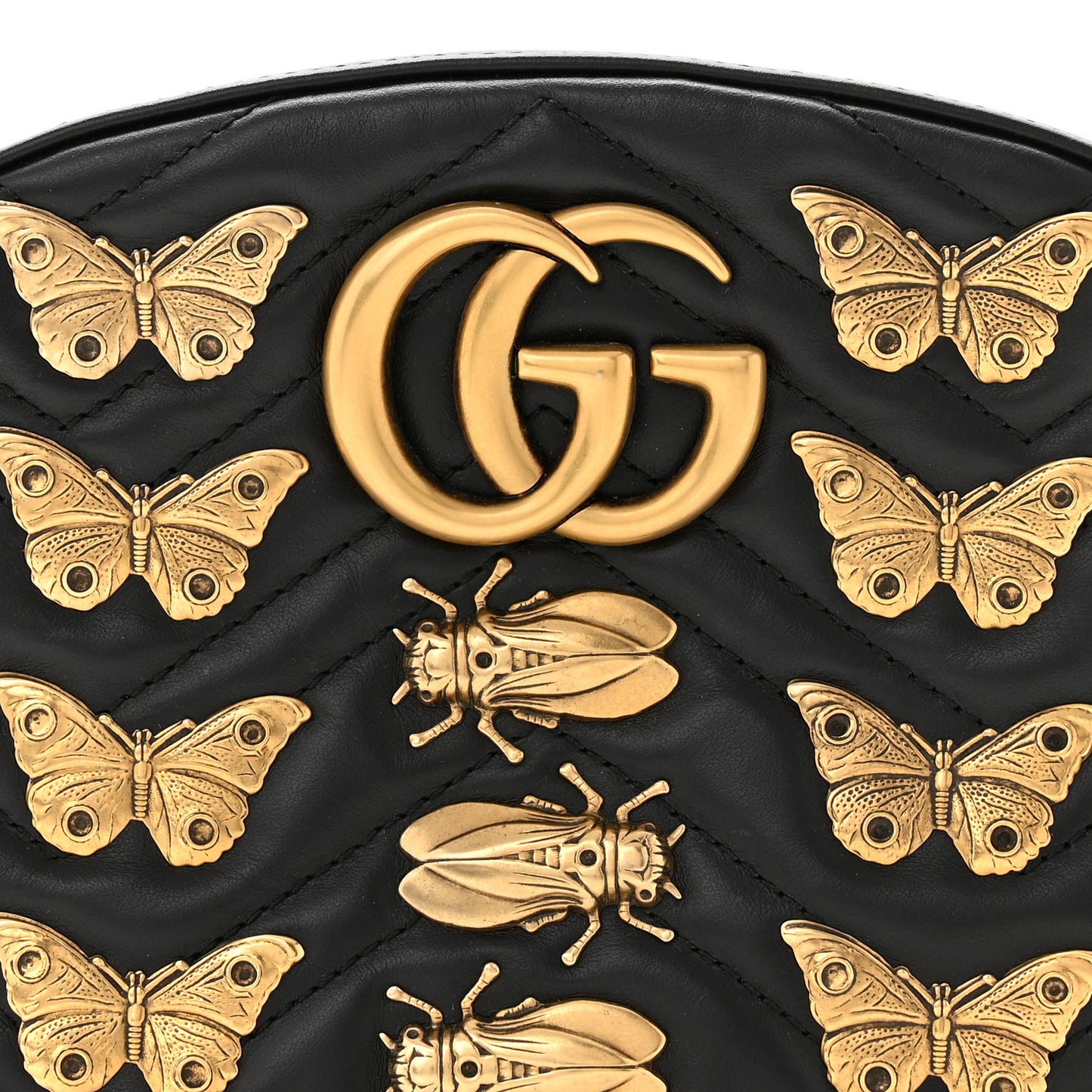 Calfskin Matelasse Animal Studs GG Marmont Belt Bag Black