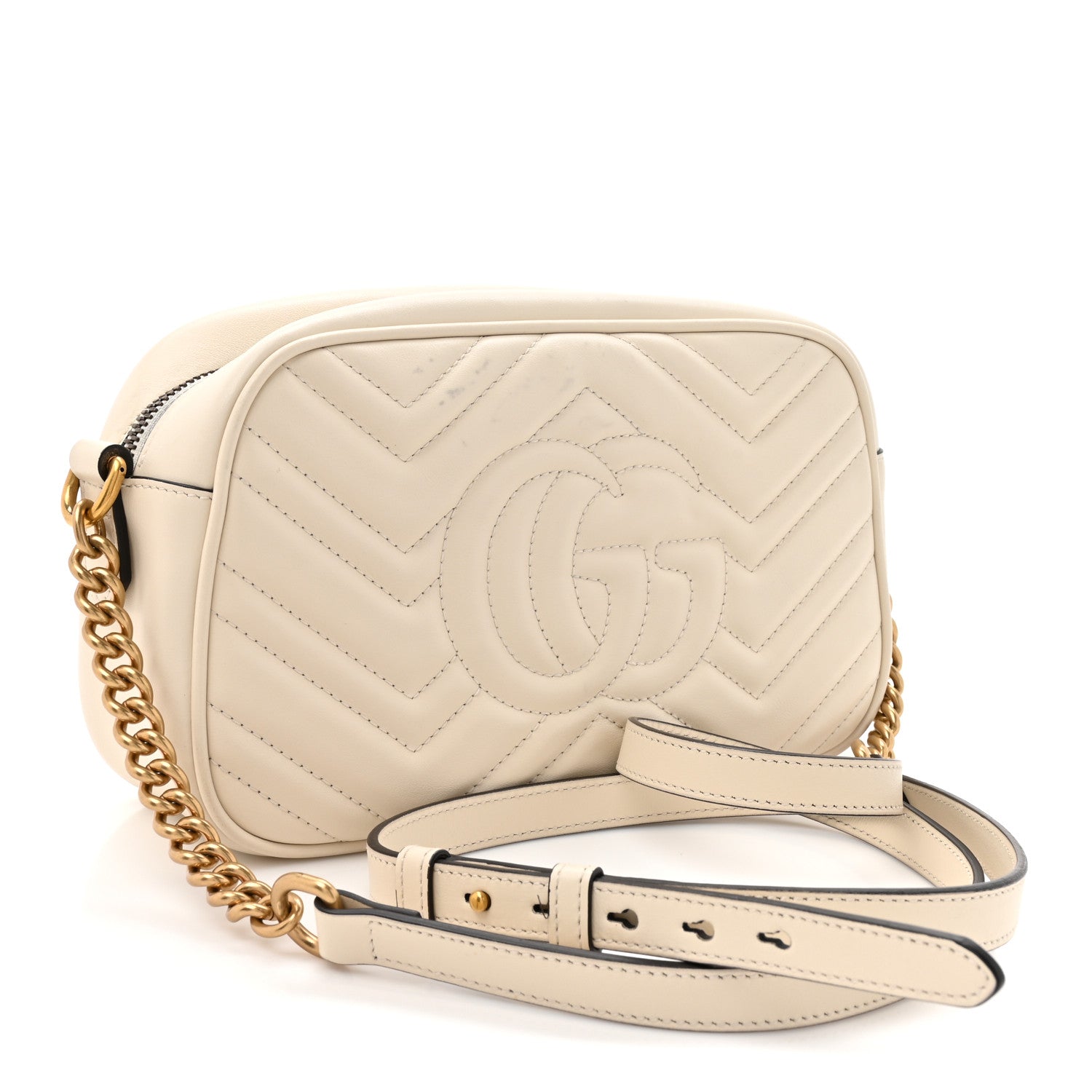 Gucci Calfskin Matelasse Small GG Marmont Chain Shoulder Bag White 3 of 13