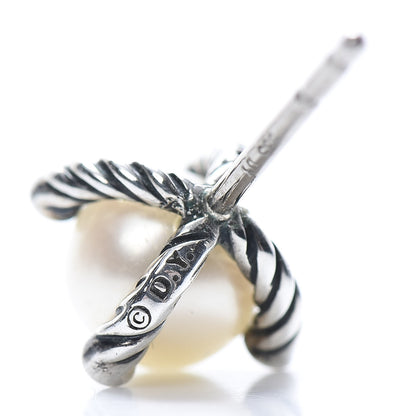 David Yurman Sterling Silver Diamond Pearl 7mm Earrings 5 of 5