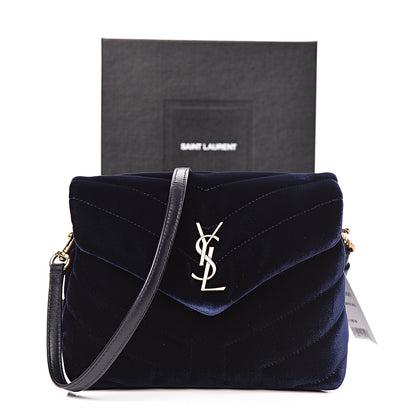 Saint Laurent Velvet Y Quilted Monogram Toy Loulou Crossbody Bag Navy 11 of 11
