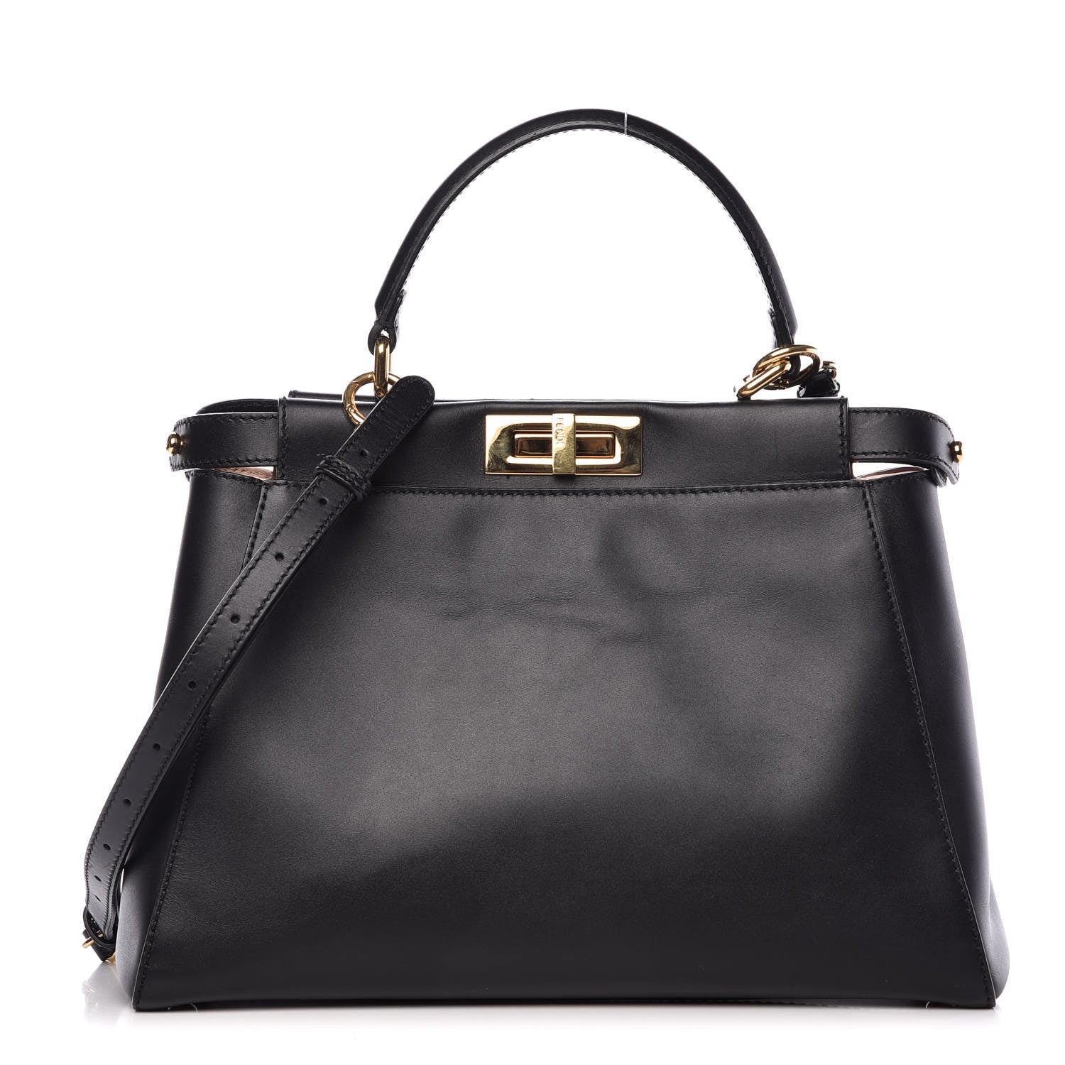 Fendi Vitello Morgan Shiny Nappa Medium Peekaboo Iconic Satchel Black Rosa Plaster 3 of 14