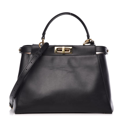 Fendi Vitello Morgan Shiny Nappa Medium Peekaboo Iconic Satchel Black Rosa Plaster 3 of 14