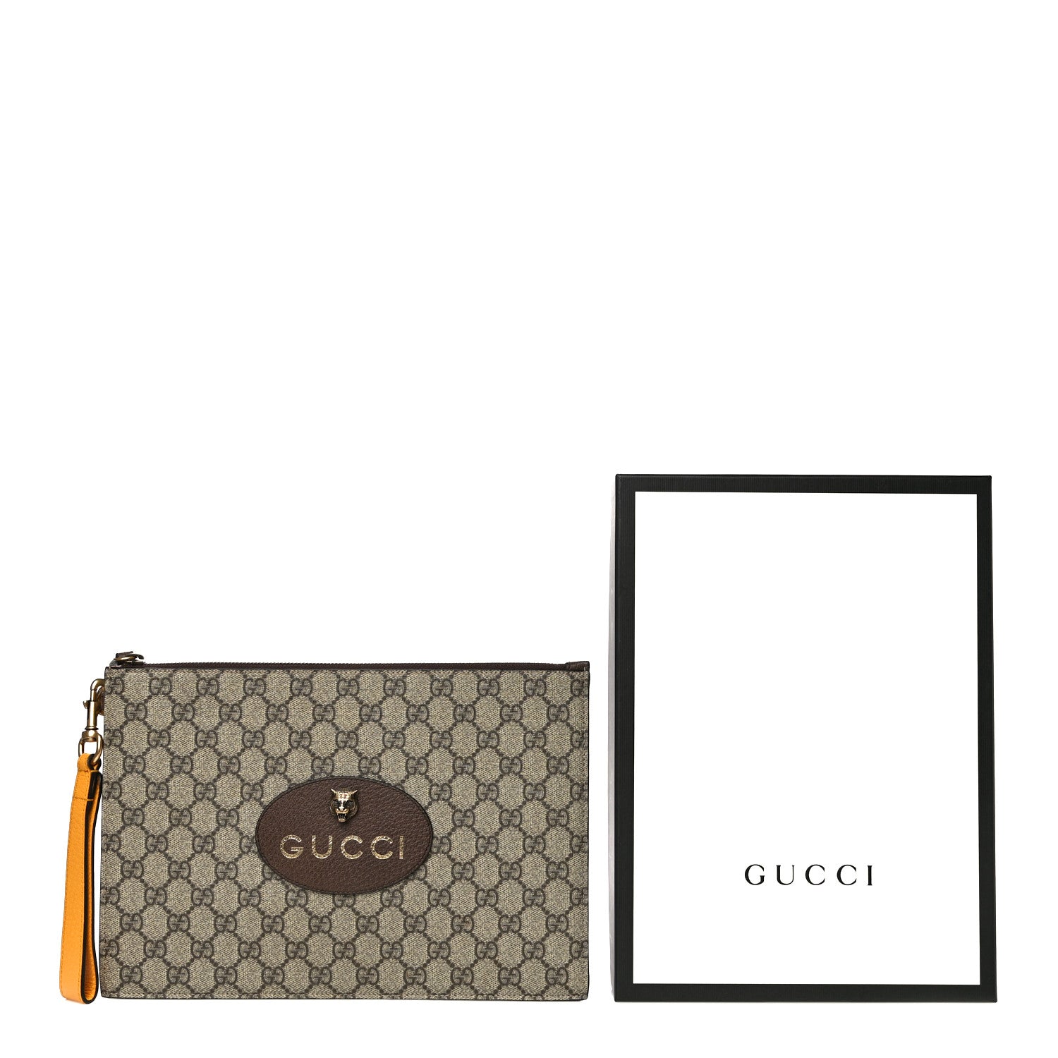 Gucci GG Supreme Monogram Neo Vintage Zip Wristlet Pouch Beige New Acero Crop 10 of 10