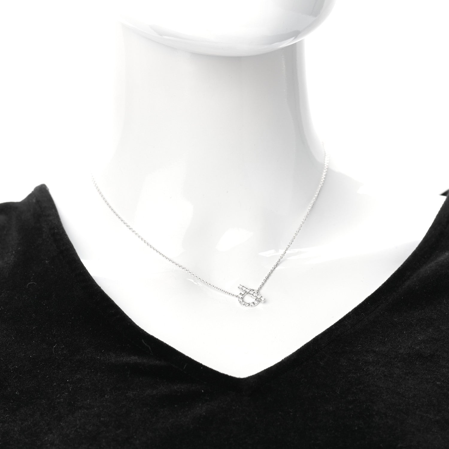 Hermes 18K White Gold Diamond Finesse Pendant Necklace 2 of 5