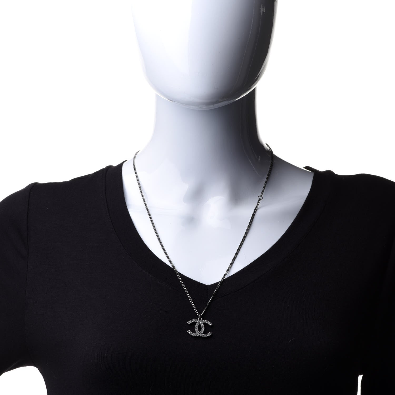Chanel Crystal CC Necklace Silver 2 of 7