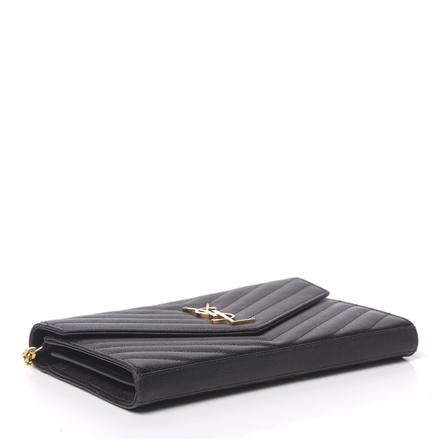 Saint Laurent Grain De Poudre Matelasse Chevron Monogram Chain Wallet Black 4 of 14