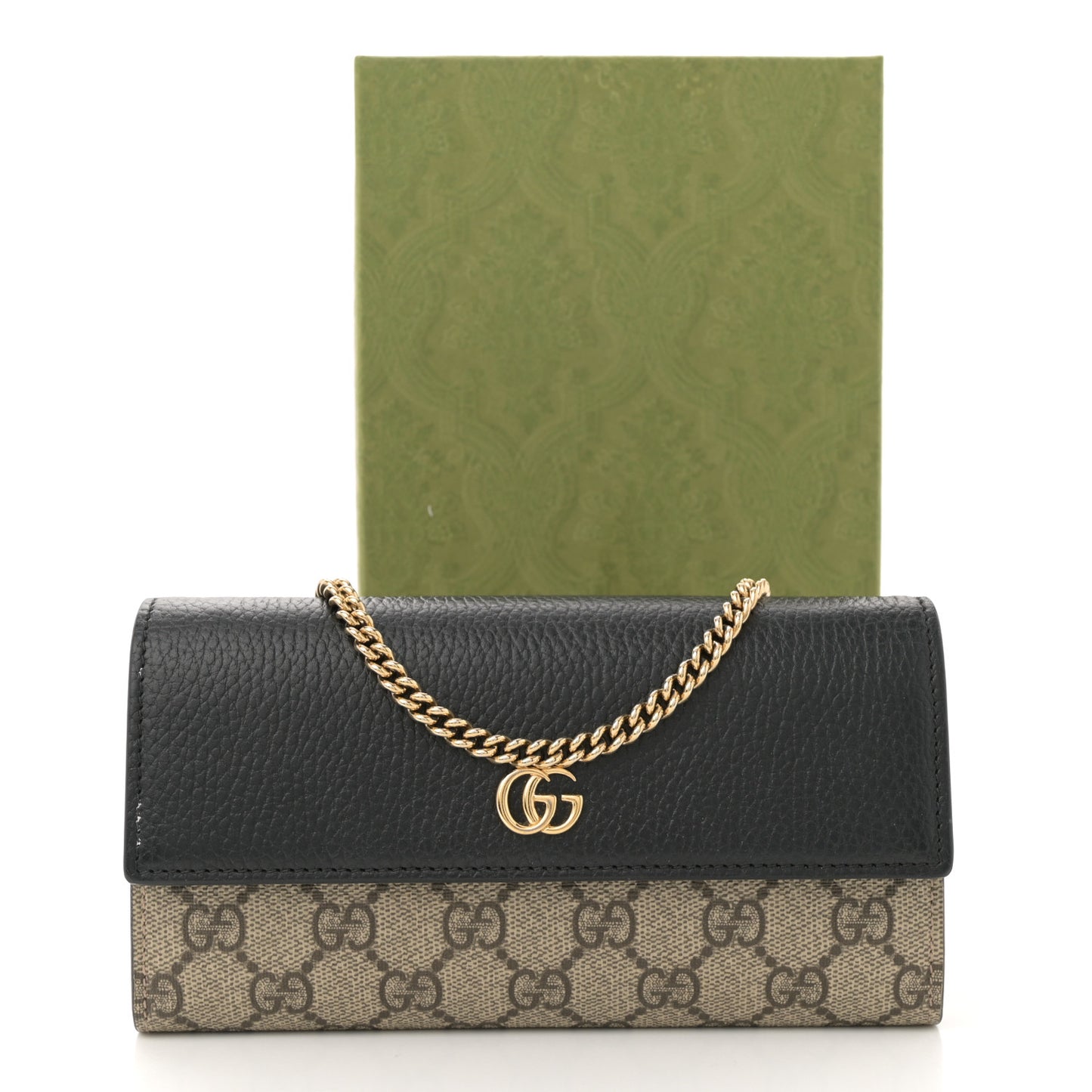 Dollar Calfskin GG Supreme Monogram Petite GG Marmont Wallet Chain Bag Black Beige Ebony