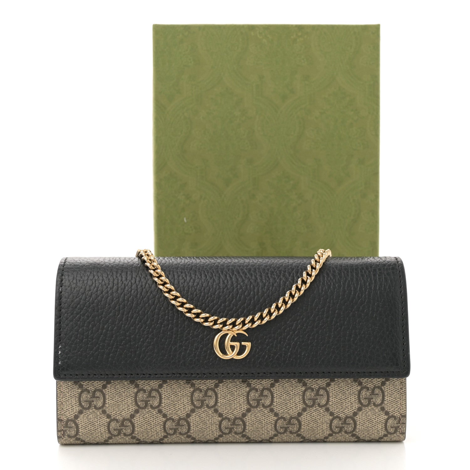 Gucci Dollar Calfskin GG Supreme Monogram Petite GG Marmont Wallet Chain Bag Black Beige Ebony 13 of 13