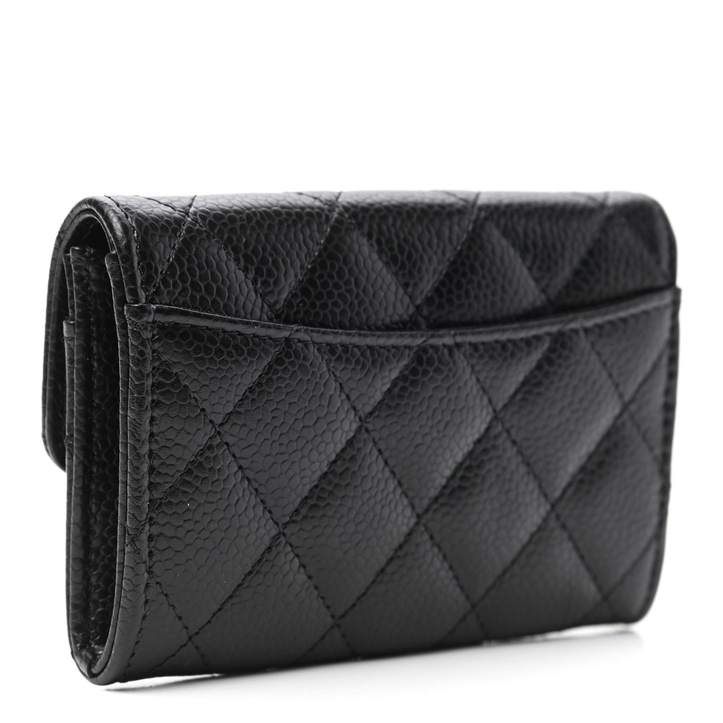 Caviar Quilted Flap Card Holder Wallet Black
