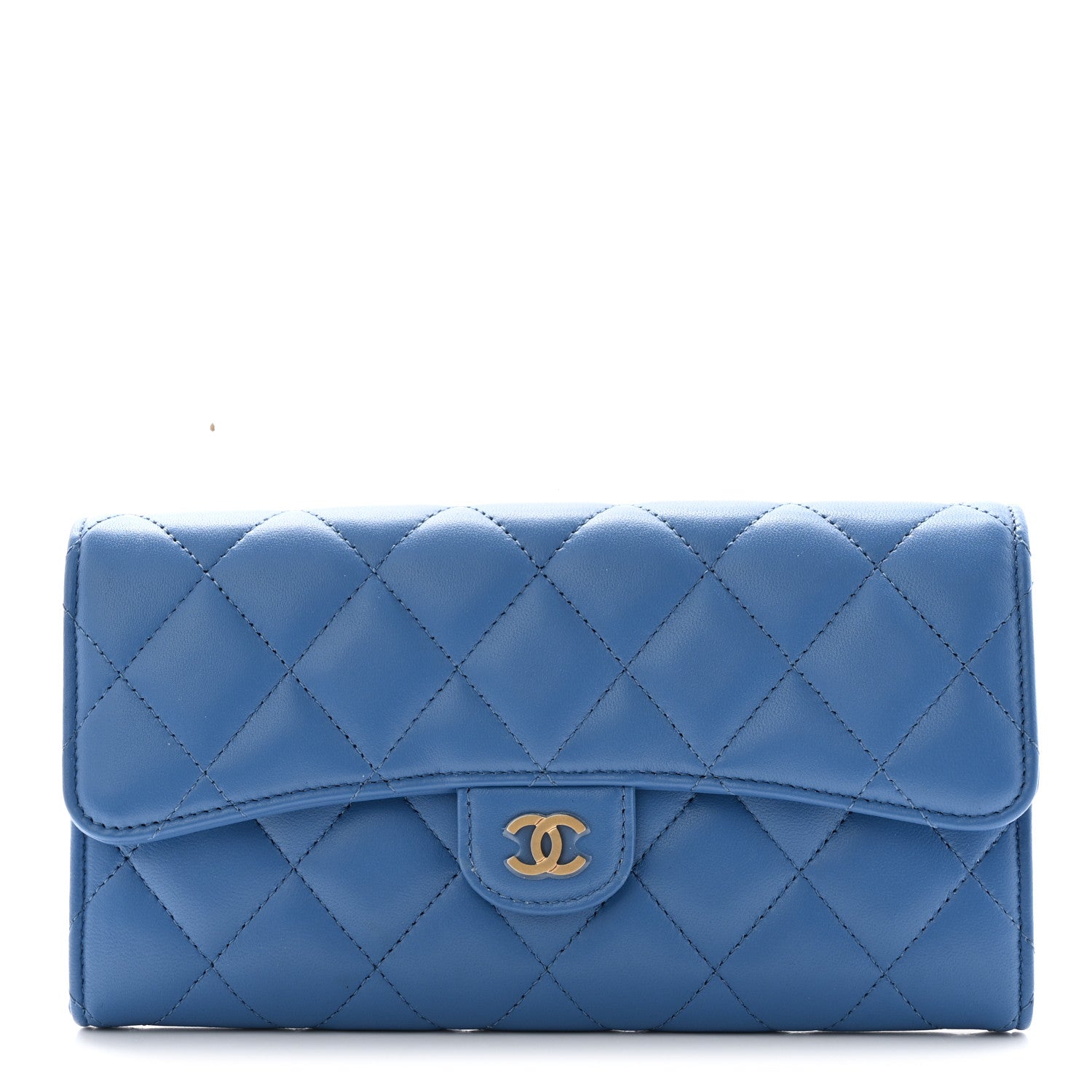 Chanel Lambskin Quilted Large Gusset Flap Wallet Blue 1 of 9