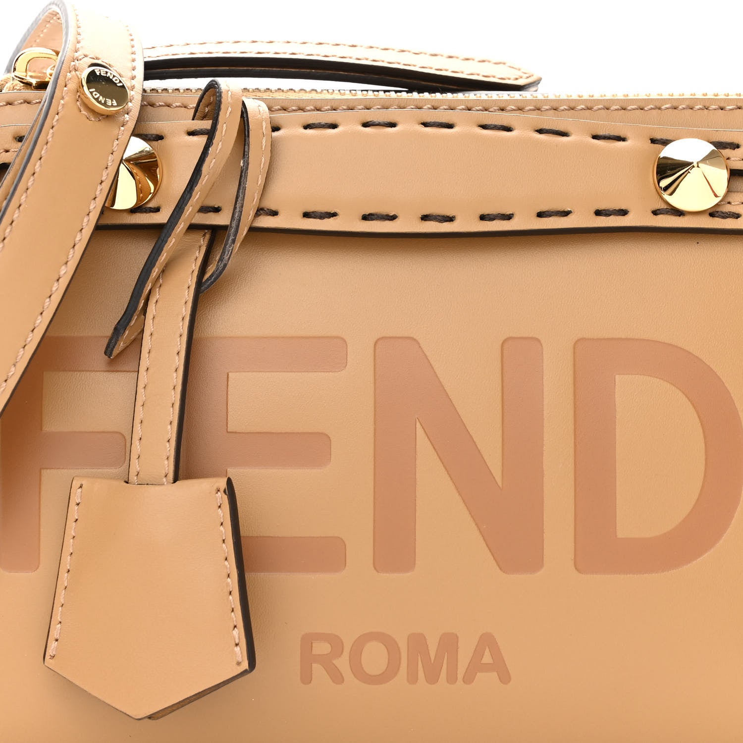 Fendi Vitello King Logo Embossed Mini By The Way Boston Bag Miele Scuro 7 of 9