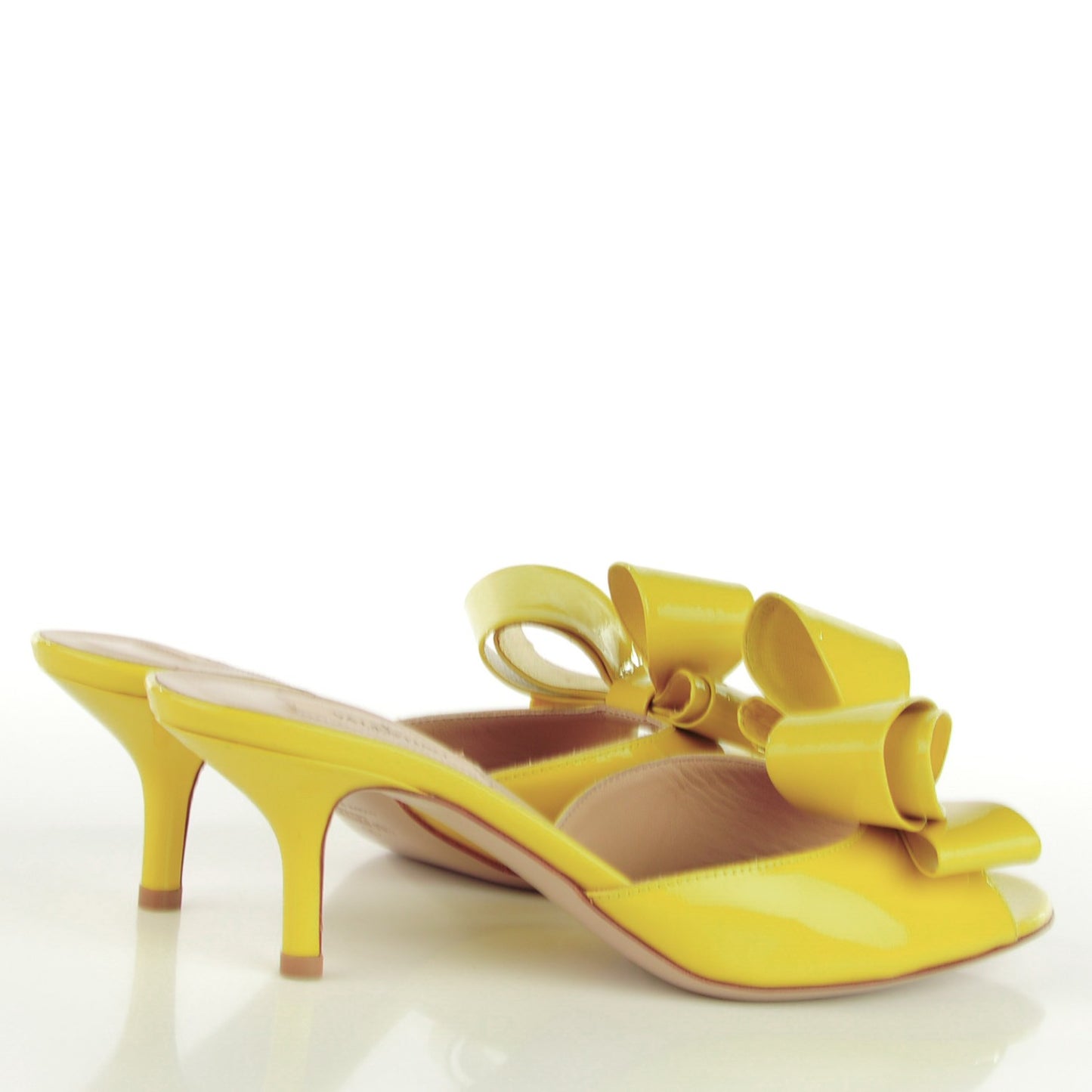 Patent Couture Bow Peep Toe Low Heel Slide Pumps 37 Yellow