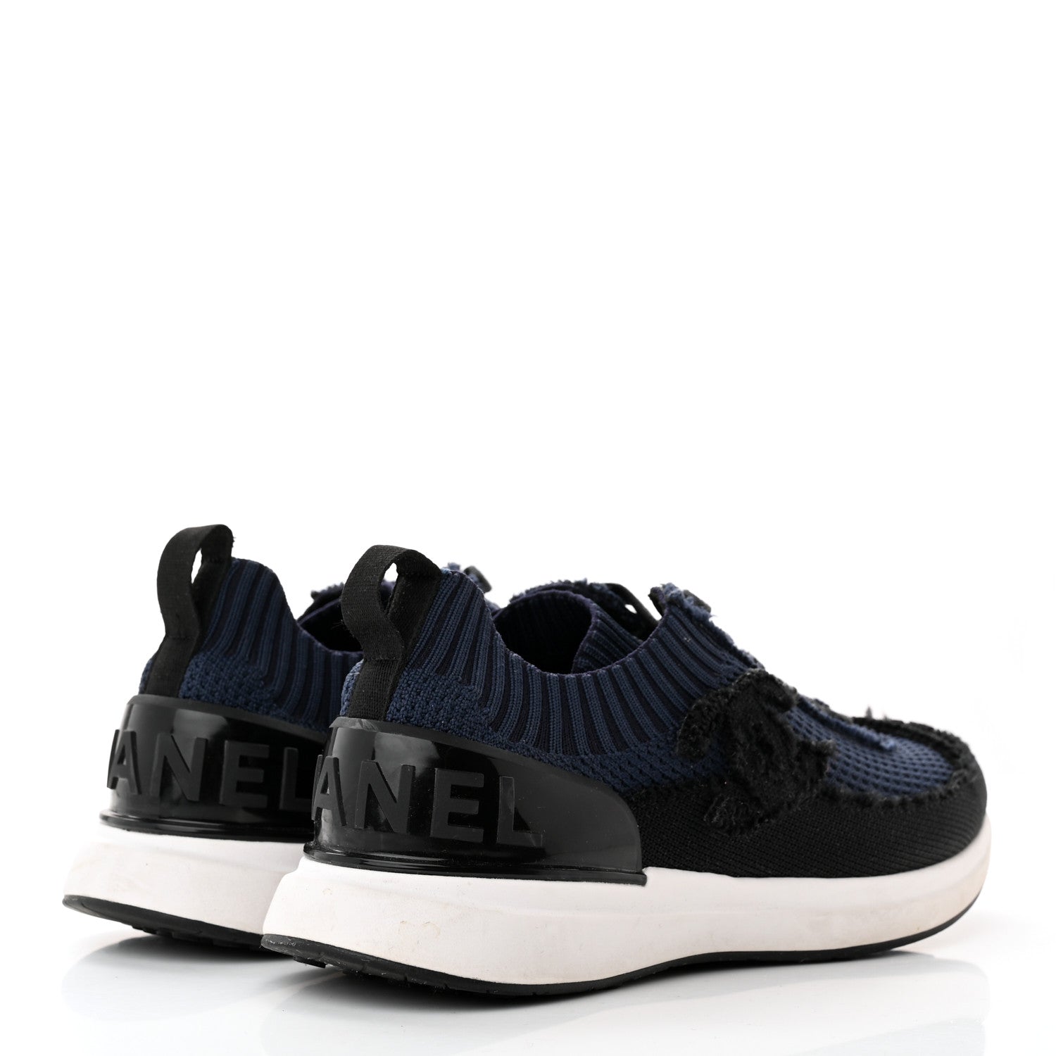 Chanel Fabric Logo Sneakers 37 Navy Black 4 of 11