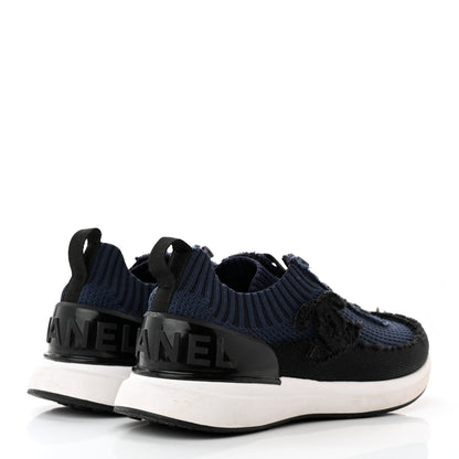 Chanel Fabric Logo Sneakers 37 Navy Black 4 of 11