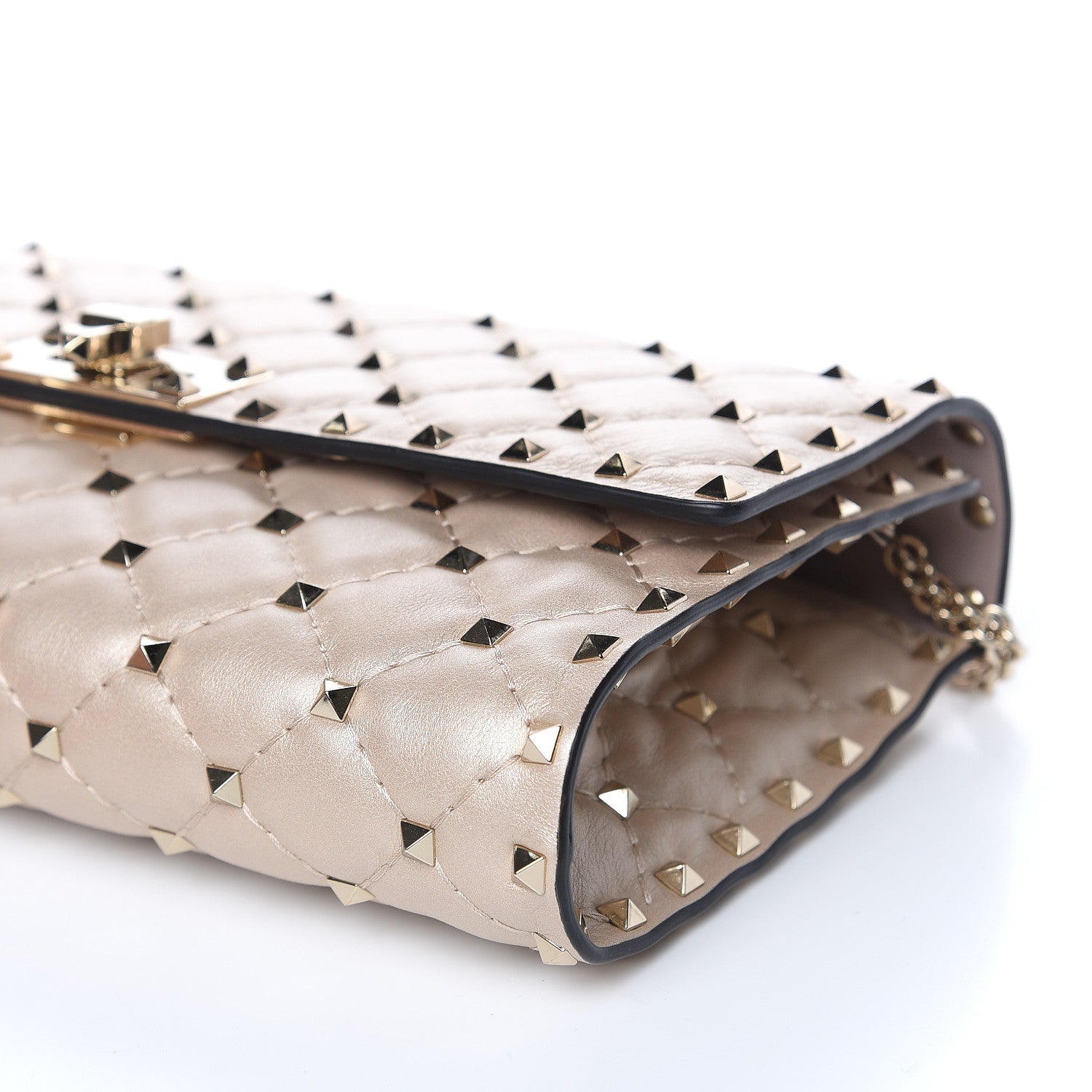 Valentino Garavani Lambskin Rockstud Spike Wallet on Chain Sand 8 of 9