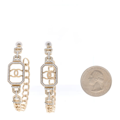 Chanel Crystal CC Vendome Hoop Earrings Gold 2 of 4