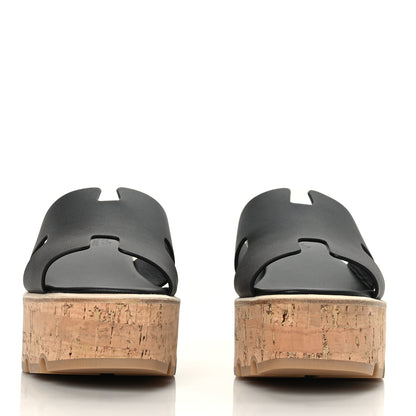 Hermes Calfskin Cork Eze 30 Sandals 37 Black 2 of 9