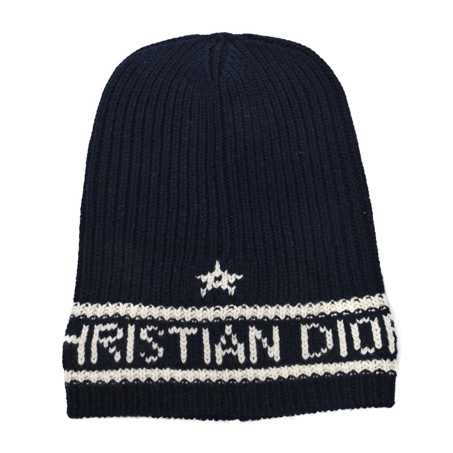Cashmere Wool Beanie Navy Blue White