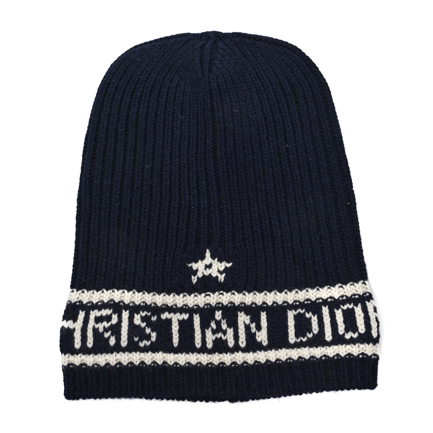 Christian Dior Cashmere Wool Beanie Navy Blue White 1 of 5