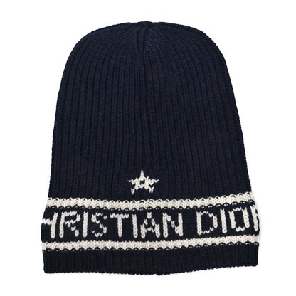 Christian Dior Cashmere Wool Beanie Navy Blue White 1 of 5