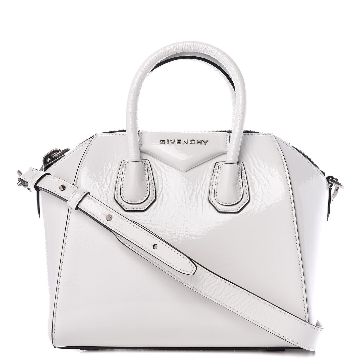 Crinkled Patent Calfskin Mini Antigona White