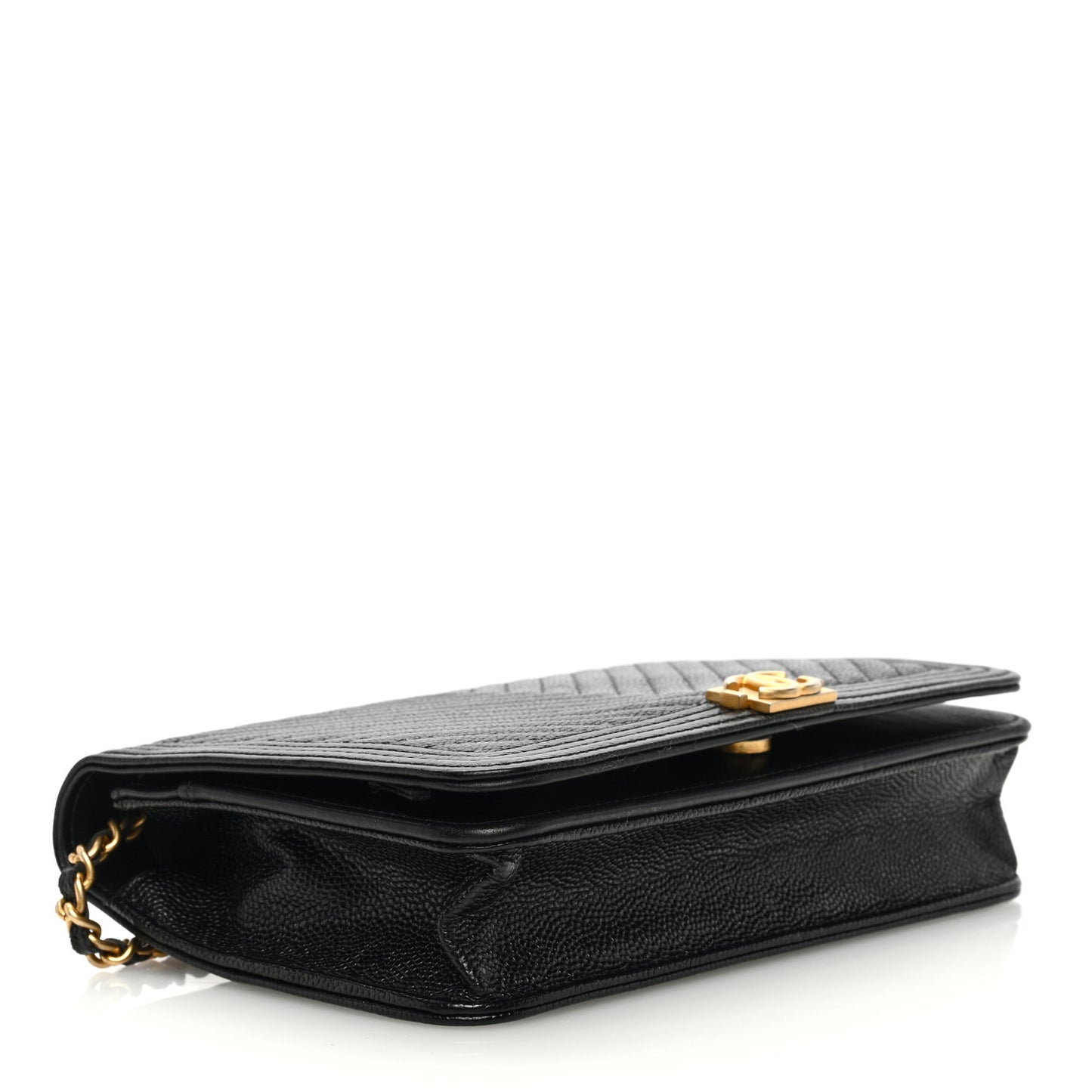 Caviar Chevron Quilted Boy Wallet On Chain WOC Black