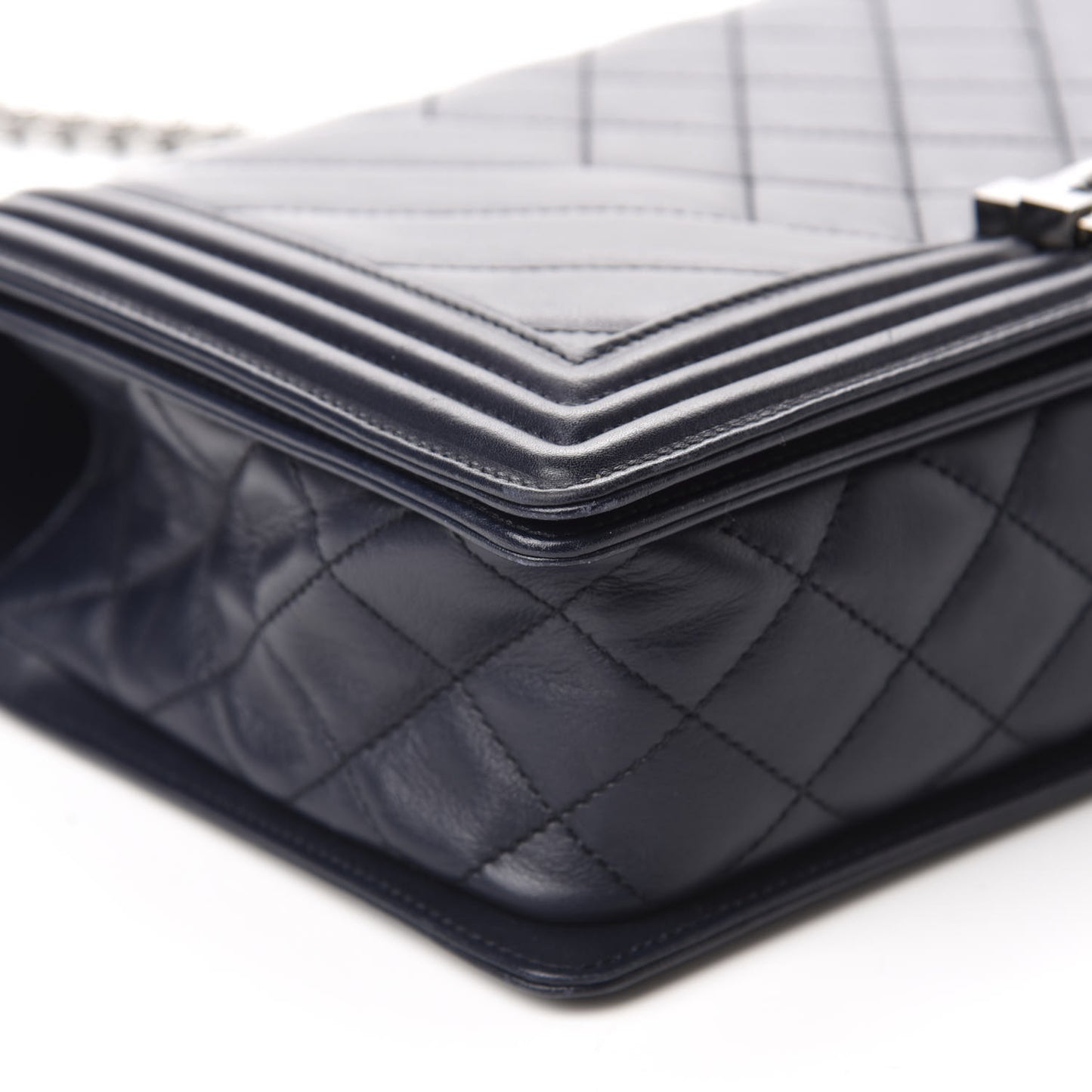 Calfskin Chevron Quilted Medium Boy Flap Navy Blue