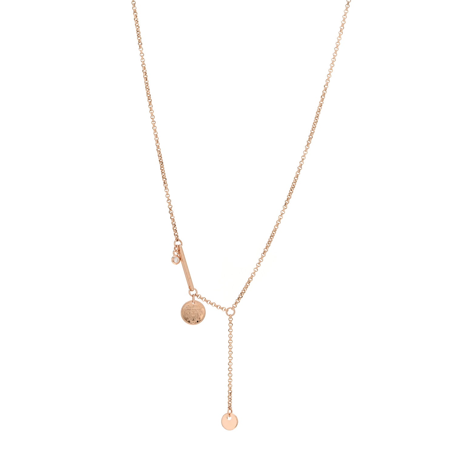 Hermes 18K Rose Gold Diamond PM Ex-Libris Pendant Necklace 1 of 4